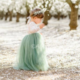 Sage Green Flower Girl Lace Dress With Tulle Bottom