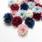 5 Tulle fabric flower appliques 4 cm, Organza 3D flower embellishments