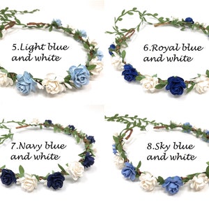 Blue and white flower crown wreath for hair, floral headband style