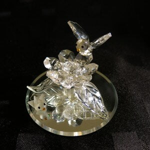 Crystal bird and flower figurine with round base, vintage style