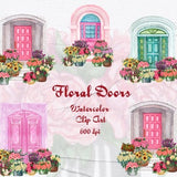 Floral Door Watercolor clipart. Front Door with flowers illustrations. Front Door Illustration. Flower delivery. Bouquets. PNG 600dpi