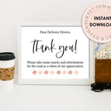 Pink Flowers Delivery Drivers Sign Printable, Delivery Drivers Printable, Delivery Drivers Thank You, 8.5x11 Printable