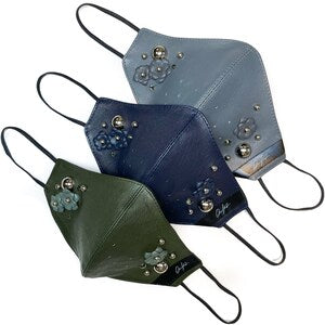 Genuine Italian Stretch Leather Face Protection Mask // Winter Edition // 3-layer Protection // Handmade Flowers // Swarovski Crystals