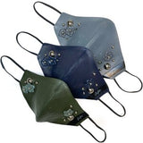 Genuine Italian Stretch Leather Face Protection Mask // Winter Edition // 3-layer Protection // Handmade Flowers // Swarovski Crystals