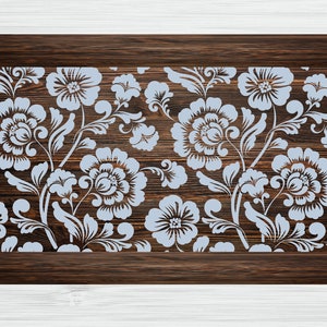 Vintage floral stencil with white background and brown ornamental flowers and leaves