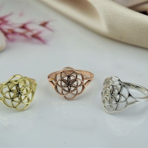 Handmade Flower of Life Ring Gold ¥ Mandala Ring Rose Gold ¥ Seed of Life Ring Silver ¥ Gift for Her ¥ Sacred Geometry Meditation Jewelry