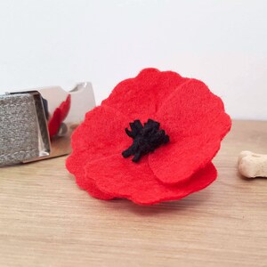 Red felt poppy collar accessory flower with black center