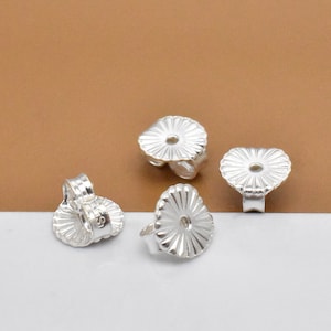 Sterling silver flower earring back nuts, round textured ear stoppers