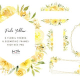 Light Yellow Watercolor Floral Frame Clipart | Yellow Flower Geometric Frame Clipart | Yellow Floral Frame PNG | Watercolor Flower Clipart