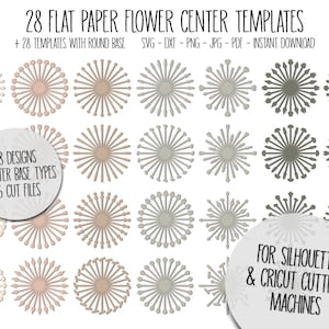 Set of flat paper flower center templates with circular cutout patterns, SVG/DXF/PNG files