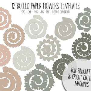 Rolled paper flower SVG template set, 3D-style flower cutout shapes