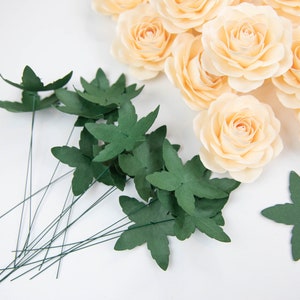Greenery leaf die-cut pieces with stems, dark green paper leaves