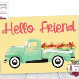 Printable Hello Friend Pick Me Up Vintage Flower Delivery Truck Note Card Instant Download & Print A7, 5x7 Greeting Instant Digital Download