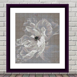 Counted cross-stitch pattern PDF with white peony flower illustration (framed)