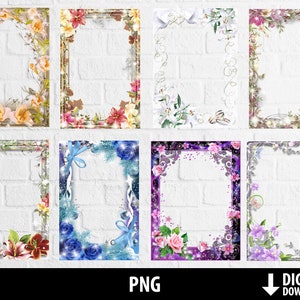 Set of floral frame clipart with ornate borders in pink, blue, and purple tones