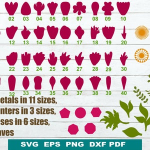 Printable paper flower petal template sheet with multiple petal shapes, SVG EPS PNG PDF icons