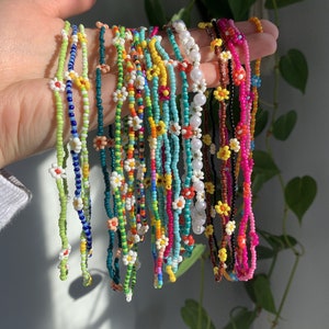 Colorful beaded flower choker necklace with multicolor bead tassels