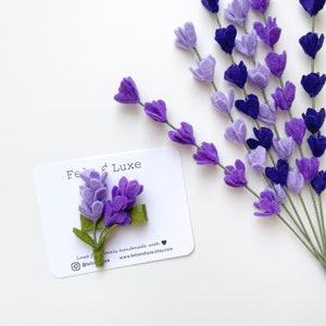 Lavender felt flower hair clip with small clustered blossoms and metal alligator clip