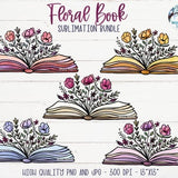 Book with Flowers Sublimation Bundle, Floral Book PNG, Book with Flowers Growing, Vintage Book, Read,  Sublimation Book Bundle with Flowers