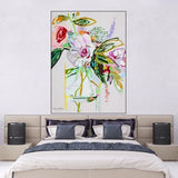 ABSTRACT VASE FLOWER Painting - Abstract Canvas Art- Floral Canvas Print- Flower Wall Hanging -Floral Art Painting-Colorful Floral Art Decor