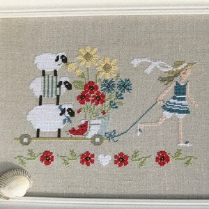 MADAME CHANTILLY "Summer Delivery" Counted Cross Stitch Pattern~Summer Floral Cross Stitch~Sheep Cross Stitch~Watermelon Embroidery