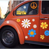 Daisy Decal Set of 18, Hippie flower decals car decals flower stickers Hippie decorations Retro Stickers 70s 80s Party decor Car Stickers