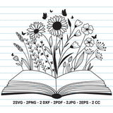Flower Book Svg, Book With Flower, Book Lover Svg, Wildflower Book Svg, Flower Svg Cut Files, Flower, Book, Flower Teacher Svg, Svg, Dxf.