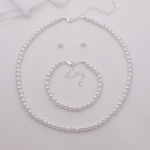 Girls pearl necklace set with matching pearl bracelet and clasp charm