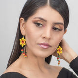 Native American Style Beaded Earrings, Boho Yellow Flower Earrings, Beaded Flower Earrings, Huichol Earrings, Beaded Boho Earrings