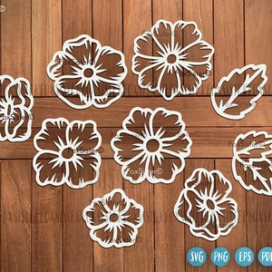 Flower SVG cut file bundle with six outlined daisy and blossom designs