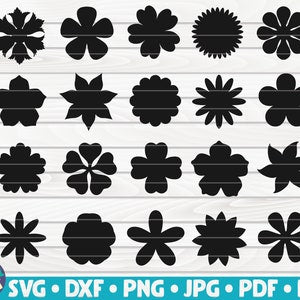 Black flower silhouette bundle with assorted clipping icons in solid shapes