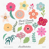 Simple Floral Elements Clipart,,Spring,flower Clipart,Wedding,Leaves,Vintage flowers,Blush Flowers Clipart,Instant download_ CA107