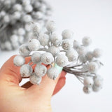 Artificial frozen berries Silver berry Beaded berry on wire Berry decor Holly berry Crafting berries