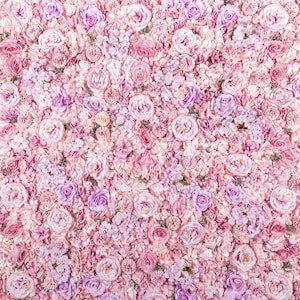 Lilac 3D artificial flower wall panel with dense pink rosette blossoms