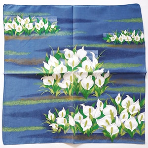 Japanese Vintage Handkerchief White Flamingo Flower 21" x 20" I Free Delivery on order 35 USD Just buys multiple items together in order