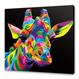 Giraffe colourful canvas print picture wall art home decor free fast UK delivery