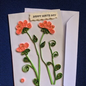 50th birthday greeting card with 3D orange quilled flower design and green vines