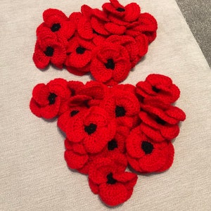 Red felt poppy collar slip-on with layered petals and black centers