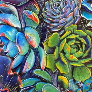 Colorful succulent plant painting with layered rosette leaves