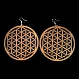 3 inch Flower of life sacred geo wood earrings