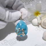 Amazing teardrop pendant, Lake of Blue Cherry Blossoms - Larimar pendant 925 silver flowers Caribbean blue fast delivery worldwide wife gift