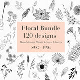 Floral Bundle Svg |120 Hand-drawn floral svg designs | flowers svg | plants svg | leaves svg | Floral svg | digital download | flowercutfile