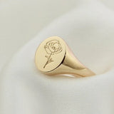Custom Signet Ring,Dainty Flower Ring,Birth Flower Ring,Flower Month Jewelry,Oval Floral Ring,Mothers Day Gift for BridesmaidÊ