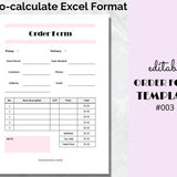 Editable Excel Order Form Template, Auto Calculate Order Form, Printable Order Form, Pickup Delivery Order Form,Auto Calculate Invoice Excel