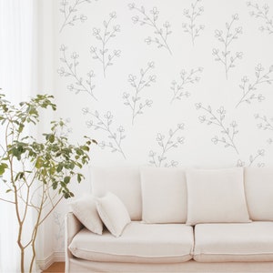 Boho floral wall decals with thin gray branches and small leaf details
