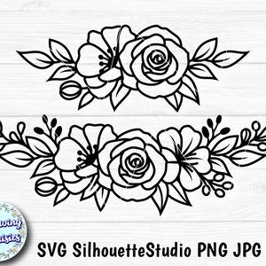Floral SVG paper cut template with black rose and leaf border design