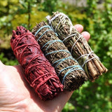 THREE Smudge Sticks  KIT with White Sage Dragonblood, Thyme and Rosemary White Sage Bundles - FREE Delivery