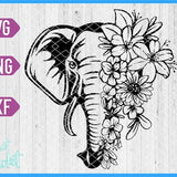 Floral Elephant Svg File,Elephant Svg,Flowers Elephant svg ,Floral Animal svg ,Elephant Clipart,Florals Svg,Florals Cutting Files