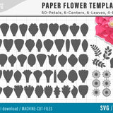 SVG Paper Flower TEMPLATES, SET of 50 Petals, 4 Bases, 6 Centers, and 4 Leaves | giant paper flower templates, molde de flores de papel