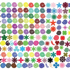Rolled flower SVG cut file with assorted multicolor rosette and floral designs